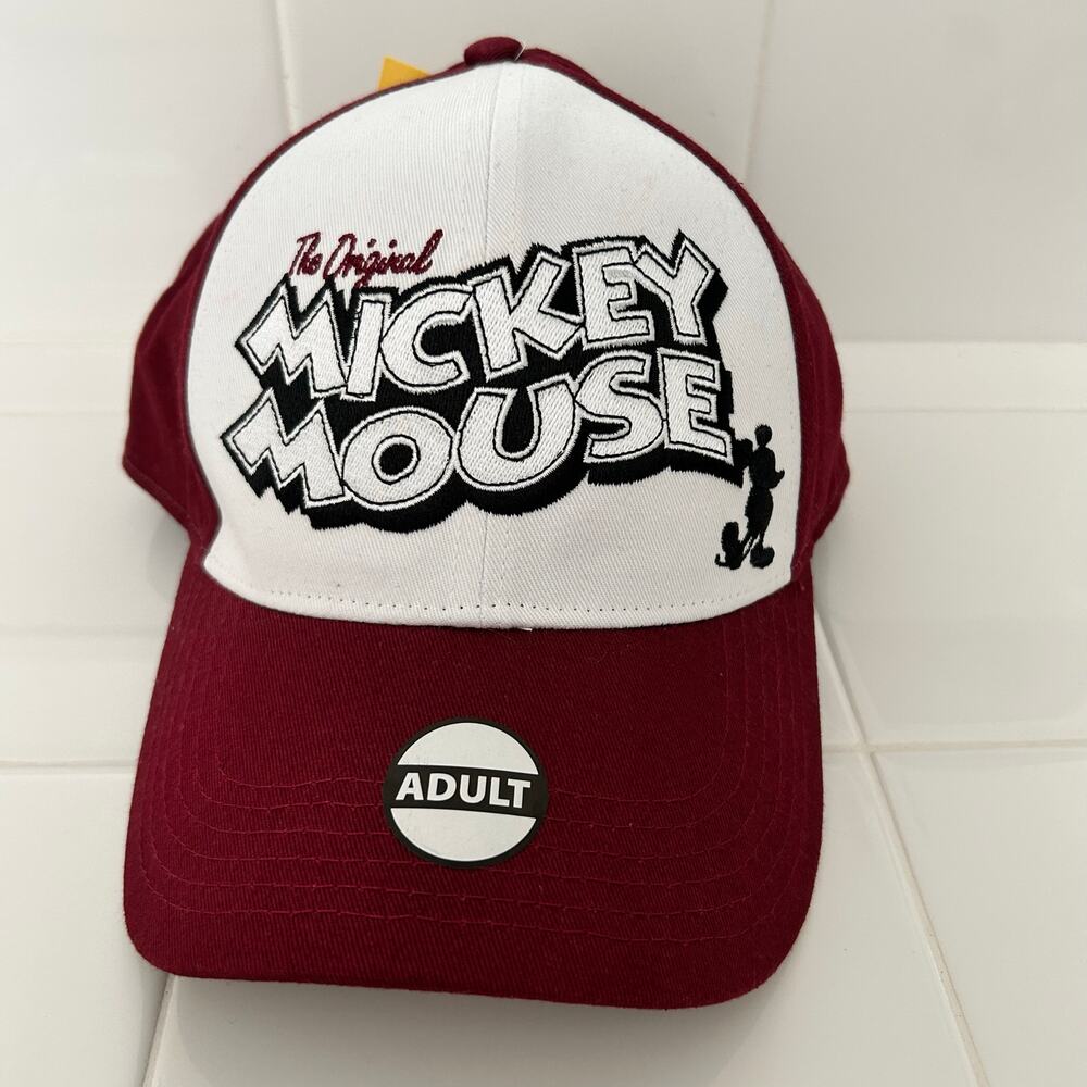 Disney The Original Mickey Mouse Maroon/White Adjustable Adult Baseball Hat NWT